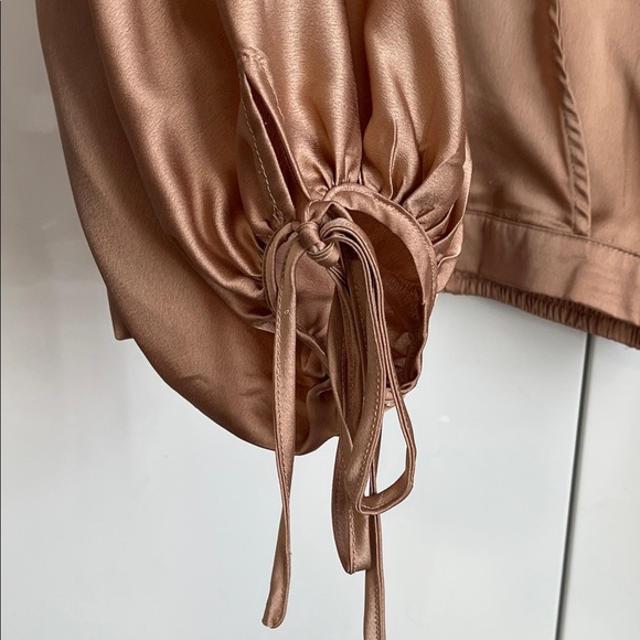 YAYA & CO Champaign Color Satin Effect Wrap Blouse Puff Sleeve, Size S - Picture 4 of 10